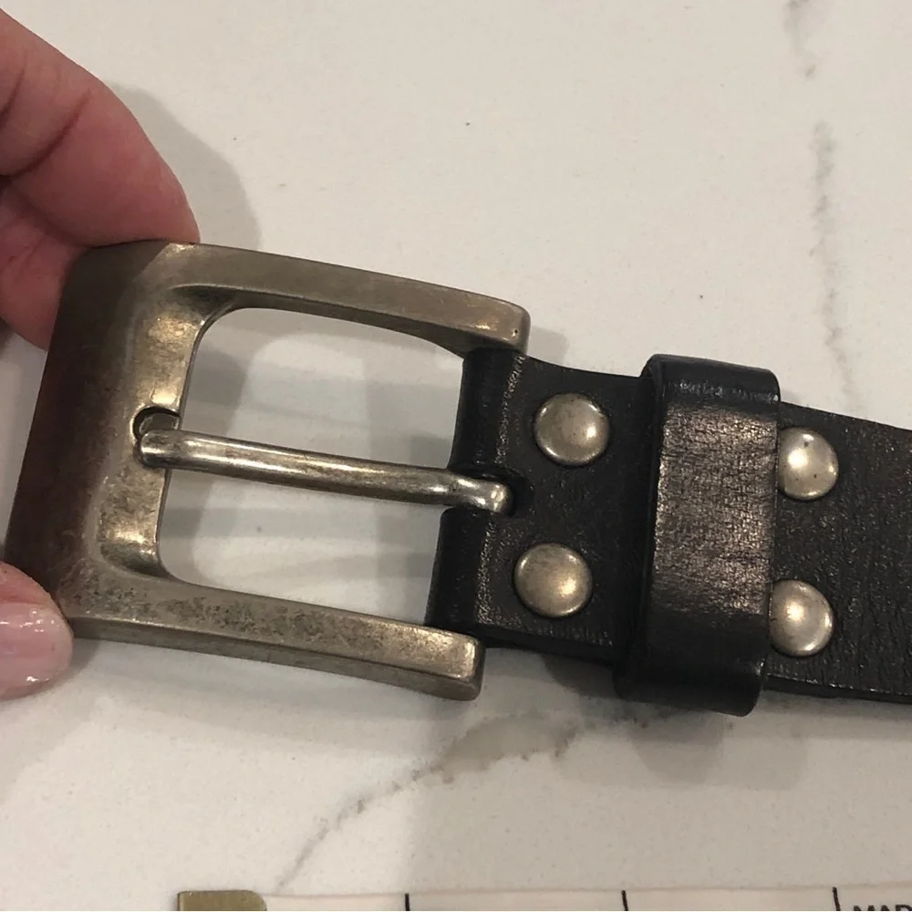 Fossil Vintage Dark Brown Genuine Cowhide Leather Belt Jeans Work Silver Buckle